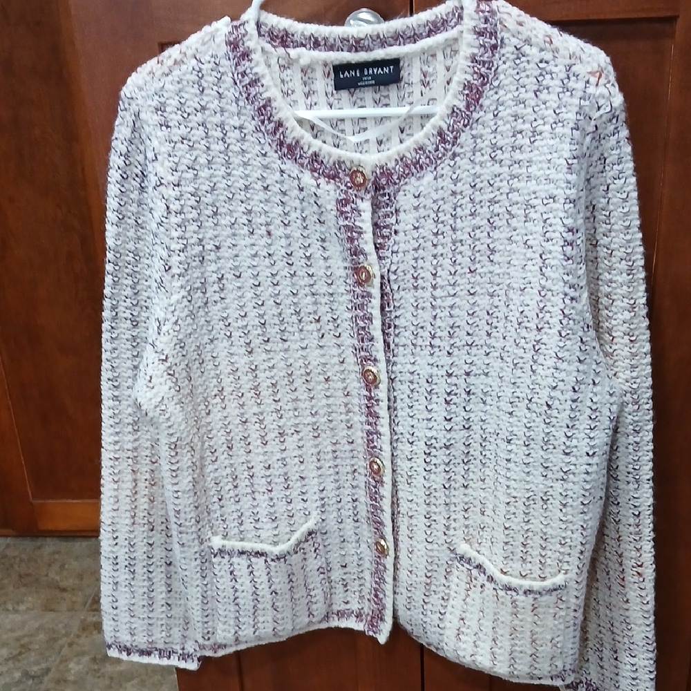 Lane Bryant Textured Button Cream Cardigan 14/16